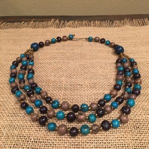 Turquoise and taupe beaded necklace